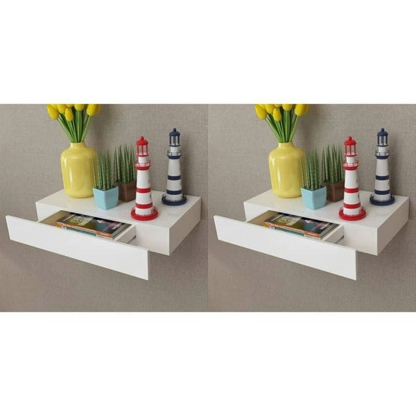Berkfield Floating Wall Shelves with Drawers 2 pcs White 48 cm