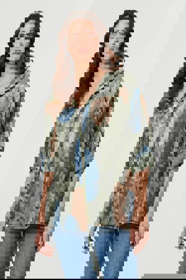 Khaki | Abstract Relaxed Hood Drawstring Jacket