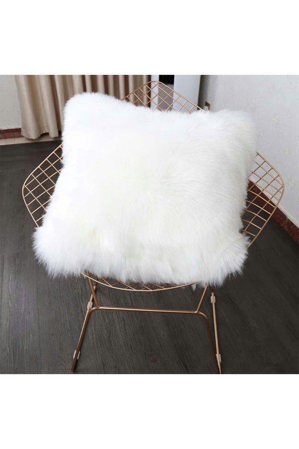 Living and Home 50*50cm Fluffy Faux Wool White Cushion Cover