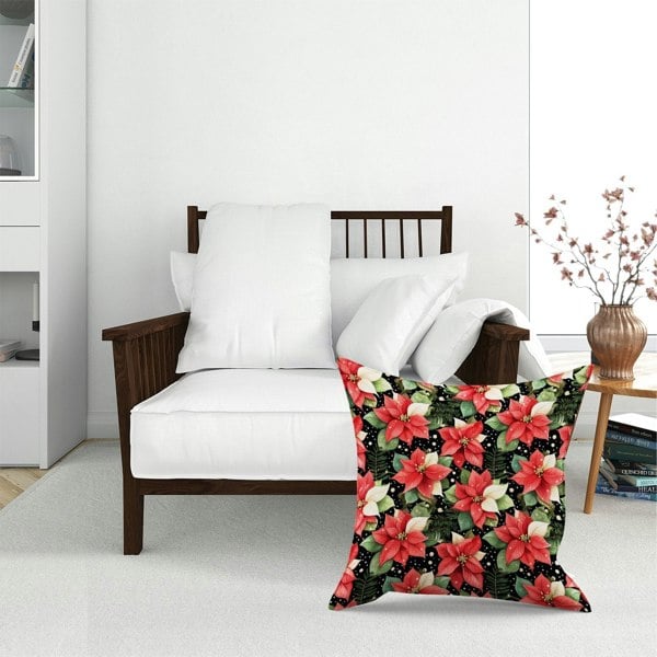 Warren Reed Poinsettia, Watercolor Style Floor Cushion