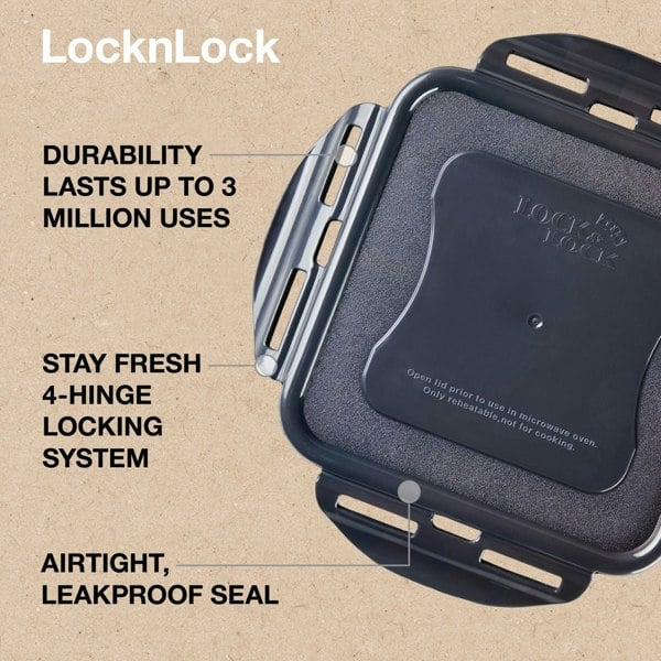 LocknLock Square Eco Food Containers with Lids, 5 x 870ml