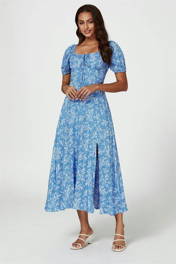 FS Collection Floral Print Maxi Dress In Blue