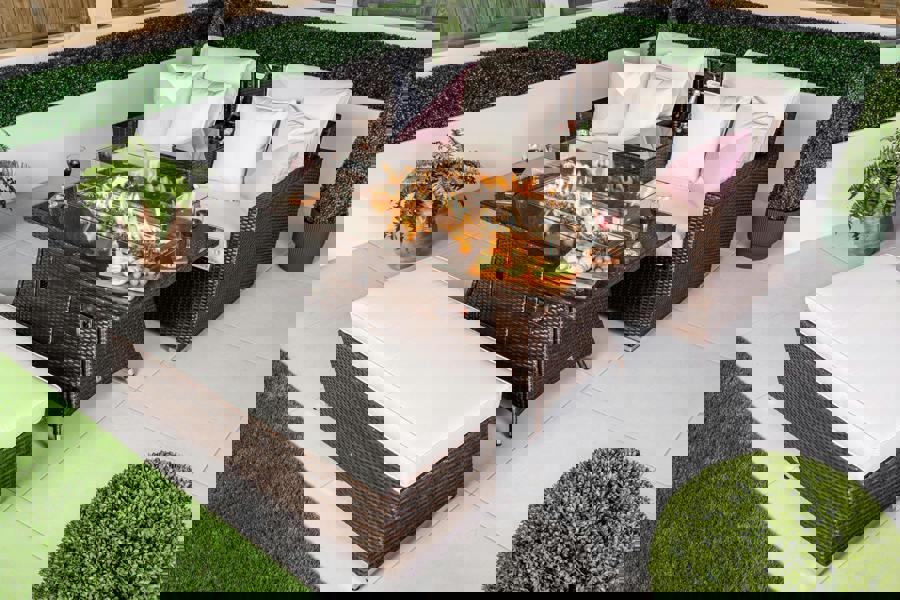 Giardino Havana 2 Seat Modular Sofa Rattan Garden Balcony Furniture Set Outdoor Drinks Cooler Table, Fire Pit Coffee Table & Bench