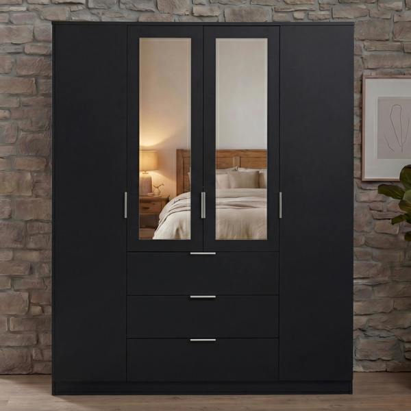 Vida Designs Trega 4 Door 3 Drawer Mirrored Wardrobe