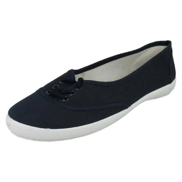 Spot On Ladies Spot On Canvas Flat Ballerina Pumps F8854