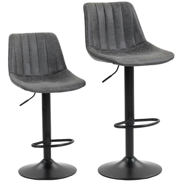 Leathaire set of 2 charcoal grey tub bar stools with ribbed seats and black swivel bases
