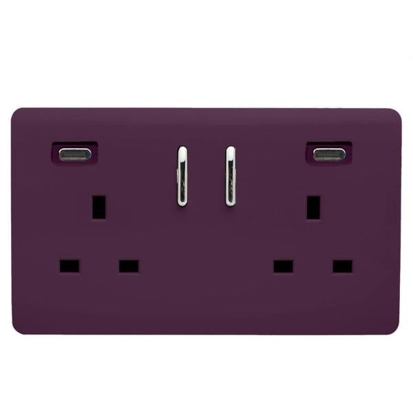 Trendi Switch 2 Gang USB 65W Type C USB Plug Socket in Plum Purple
