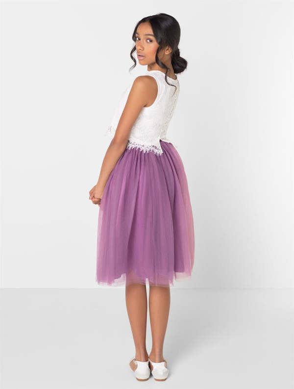 Flower girls white and purple dress
