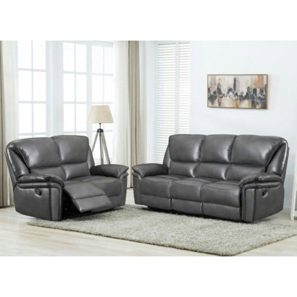 Boston Grey Leather Aire Manual Reclining Sofa Suite