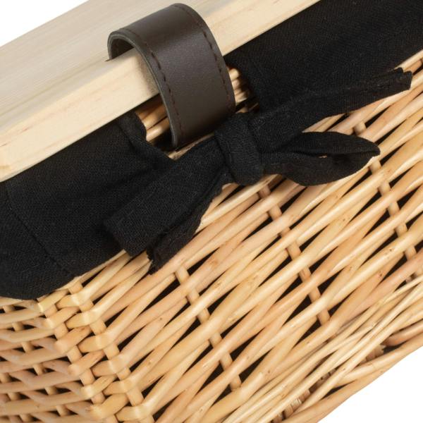 Buff Black Lined Willow Picnic Basket with Pinewood Lid