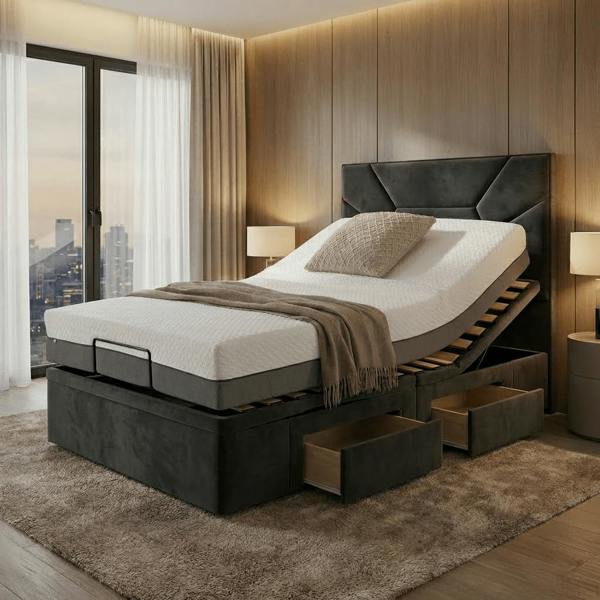 Paradise Beds Black Sarena Electric Adjustable bed With Memory Mattress