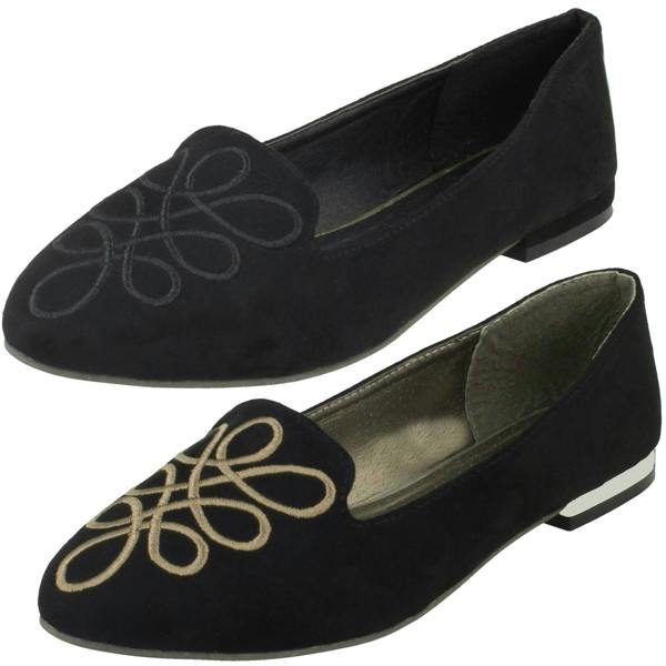 Spot On Ladies Spot On Looped Vamp Stitched Ballerinas