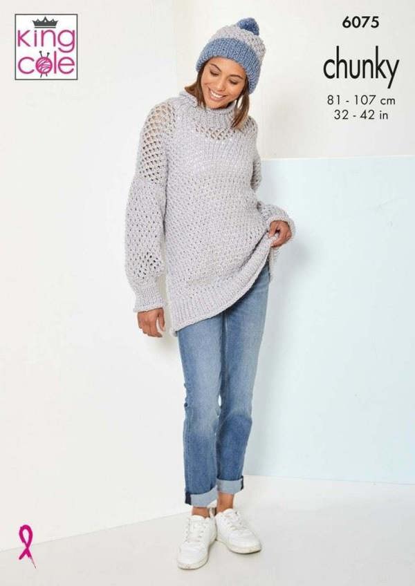 King Cole Big Value Chunky Knitting Pattern 6075, Sweaters, Tops, Slipovers for Women, 32 - 42 Inches