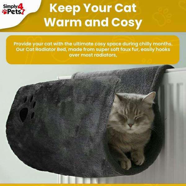Simply 4 Pets Cat Radiator Bed - Super Soft Faux Fur Cat Hammock for Indoor Cats - Radiator Kitten Beds With Strong Metal Frame, Washable Cover