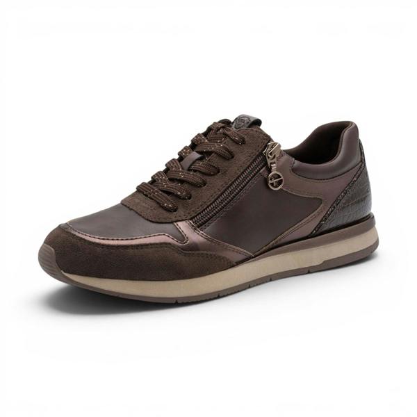Tamaris Womens Brown Faux Leather Fashion Lace Up Sneakers - 23613-46