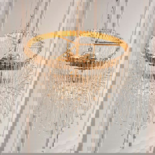 Gold Plated Ceiling Chandelier - Glass Detailing - 9 Bulb Pendant Light Fitting