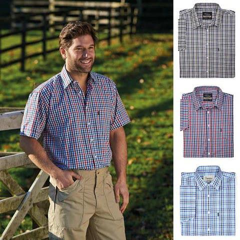 Champion Doncaster short sleeve shirts in light blue, green, and red checks – breathable and lightweight