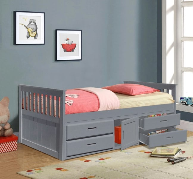 Comfy Living 3ft Captains Cabin Bed In Grey White or Caramel with Drawers and Storage