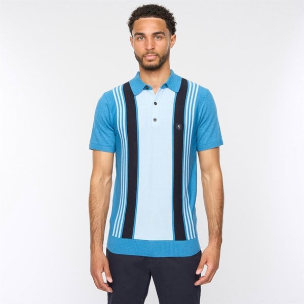Gabicci V54GM00 Mens Searle Short Sleeve Stripe Knitted Polo Gabicci Vintage - AQUA