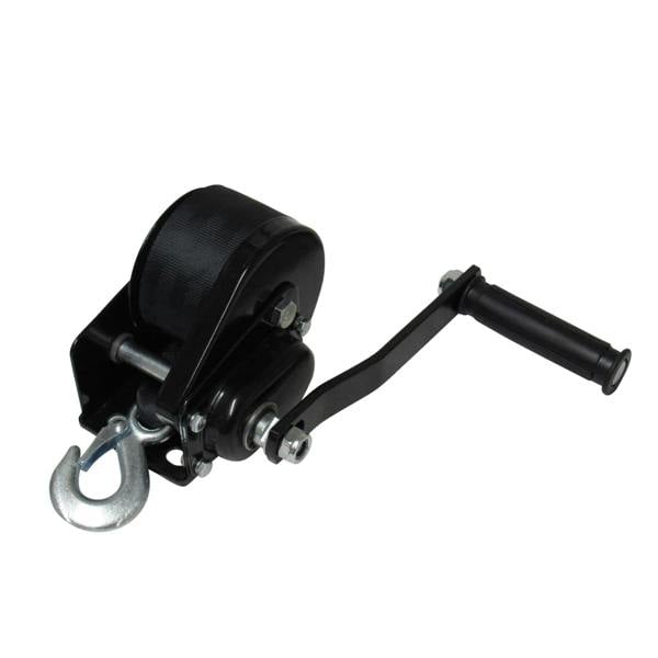 Heavy Duty Manual Hand Winch Webbing Strap Hook 1600LB / 725KG (Boat Trailer Hoist Marine Black)