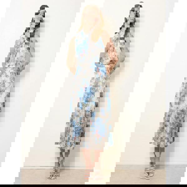 Blue Vanilla Printed Sleeveless Cowl Neck Pleated Dress