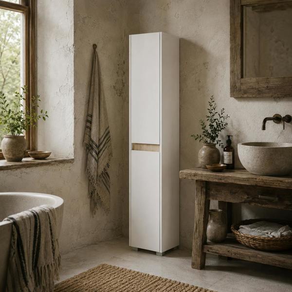 Wyld Haus Moka Tall Freestanding Bathroom Cabinet With 5 Tier Adjustable Shelving White