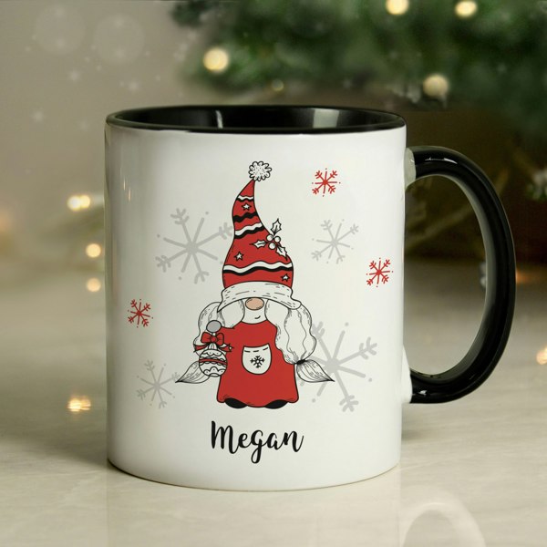 Personalised Memento Company Personalised Gonk Family Black Handled Christmas Mug - Female