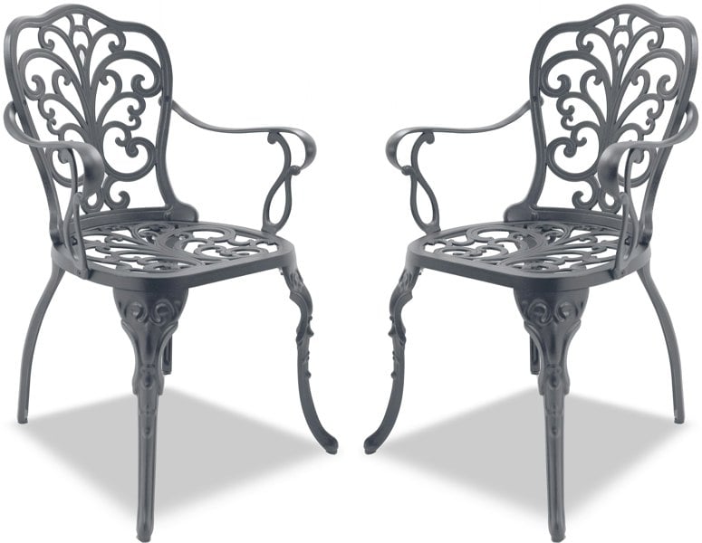 Centurion Supports Bangui Grey 2-Large Garden and Patio Chairs with Armrests in Cast Aluminium