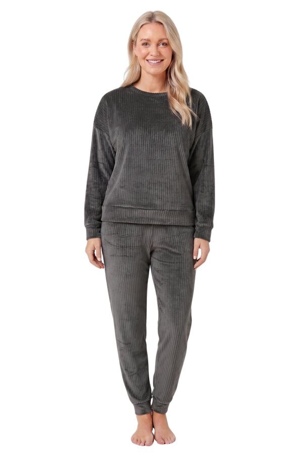 Camille Womens Ribbed Jacquard Velvet Fleece Pyjama Set