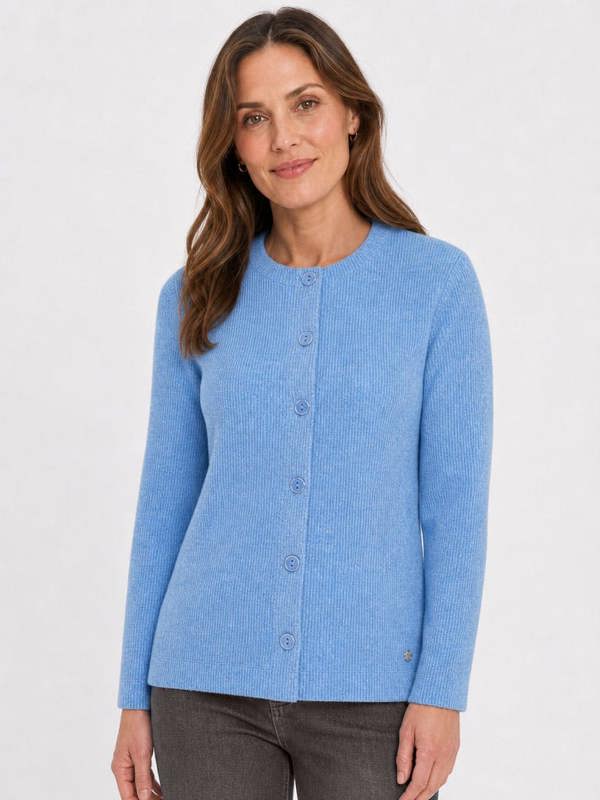 PennyPlain Ribbed Button Cardigan - Cornflower