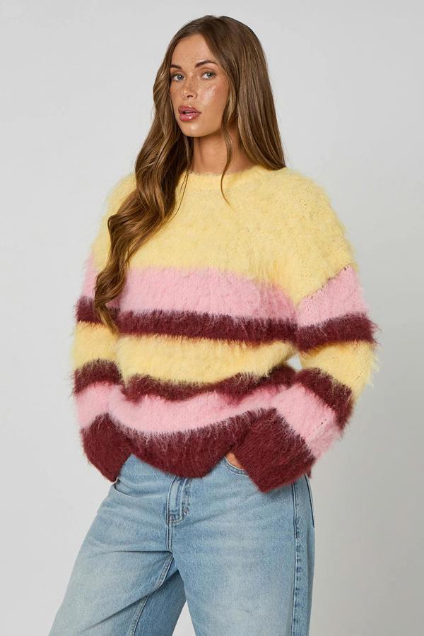 Urban Bliss Lemon Brushed Stripe Oversized Jumper