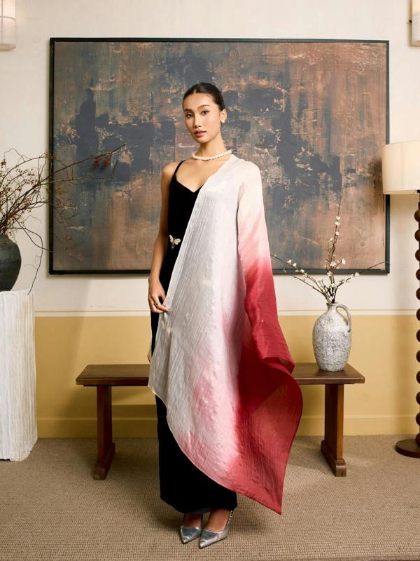 Burgundy Ombre Silk Scarf – Hand-Dyed Mulberry Silk, Wedding Guest & Evening Wrap