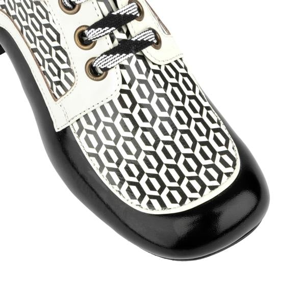 Embassy London Sovereign - Black & White Optical - Women's leather lace up shoe with block heel