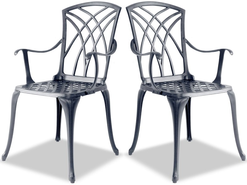 Centurion Supports Oshowa 2-Large Garden and Patio Bistro Chairs with Armrests in Cast Aluminium Grey