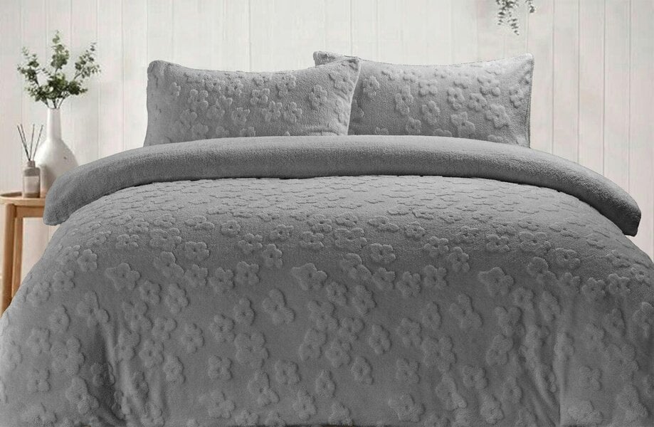 Night Zone Daisy Embossed Teddy Fleece Duvet Cover Set – Super Soft Warm Winter Bedding