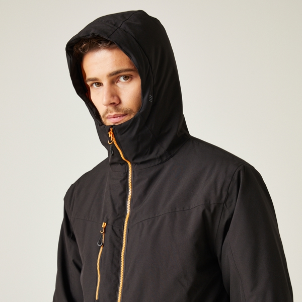 Regatta Men's Navigate Insulated Waterproof Jacket - Black/Orange Pop