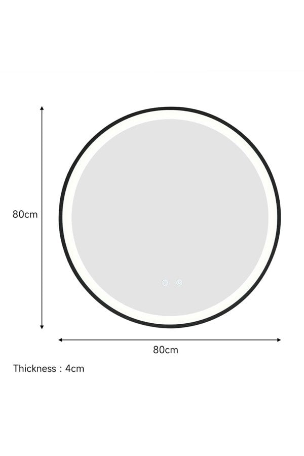 Living and Home D80cm Round Metal Framed LED Bathroom Wall Mirror
