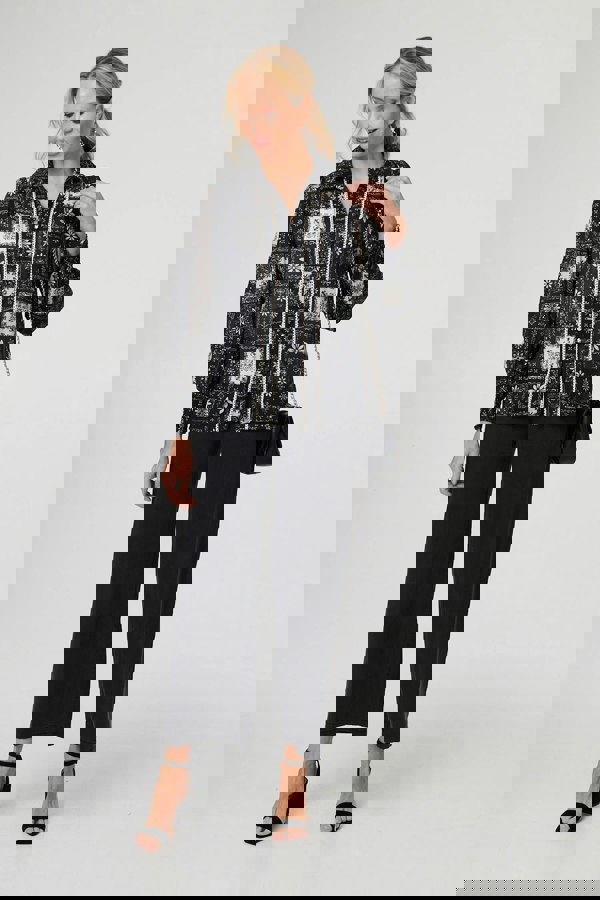 Black | Mosaic Print Button-Up Semi Sheer Shirt
