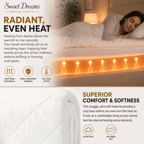Sweet Dreams Electric Blanket Single Size - Plush Fleece Quilted - 10 Timer & 9 Heat Settings - Overheat Protection