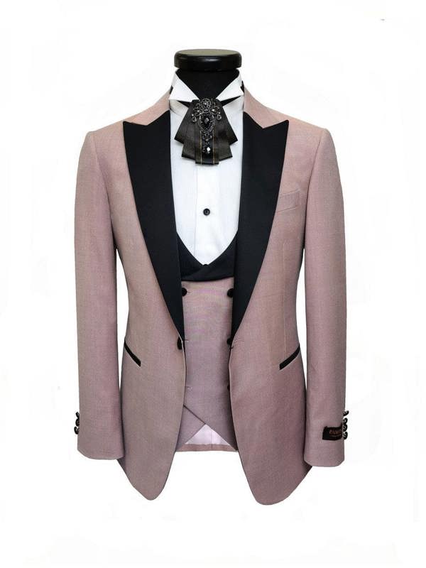 Pink 3-Piece Tuxedo With Black Peak Lapel