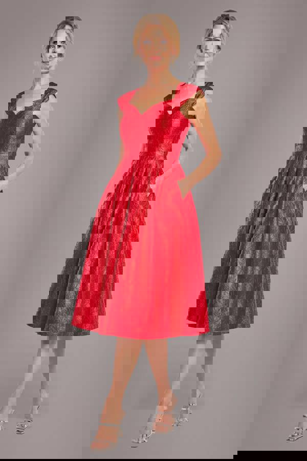 Crushed Satin Sleeveless A Line Midi Dress - Red DR4551M