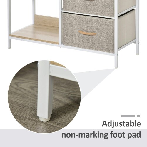 Wyld Haus Pasaha White Metal and Natural Wood Storage Chest With 3  Grey Fabric Drawers and 2 Shelvess
