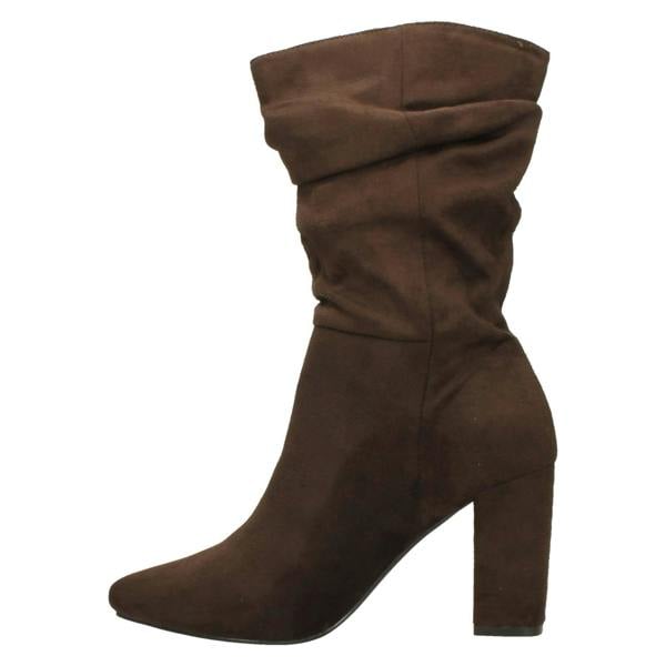 Spot On Ladies Spot On Mid Block Heel Calf Rouched Boots F51238