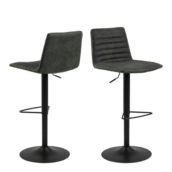 Wyld Haus Set of 2 Aalborg Bar Stool Upholstered Grey Fabric Etched Back