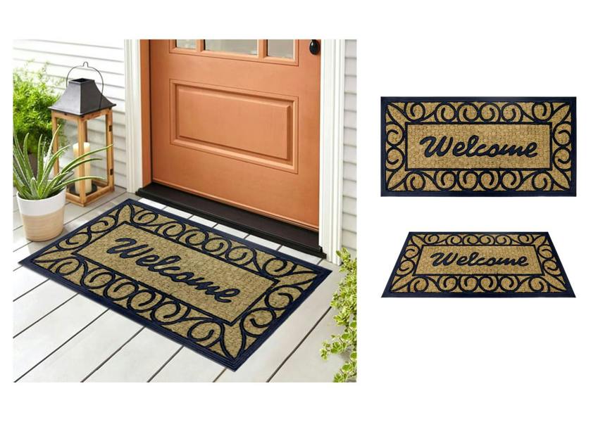 A.Unique Home 8mm Coir Doormat Non-Slip PVC Back - Welcome Border 40x80cm