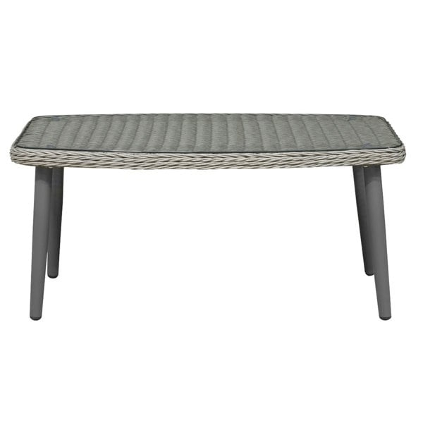 100cm Outdoor Coffee Table - Rattan Wicker & Glass Top - Garden Bistro Dining - LoopsDirect