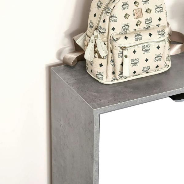Grey and white two-drawer shoe cabinet with flat top surface and groove pull handles