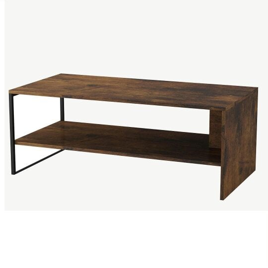 Havendro Wooden Coffee Table Steel Frame Open Storage Shelf Living Room Furniture - wood - brown