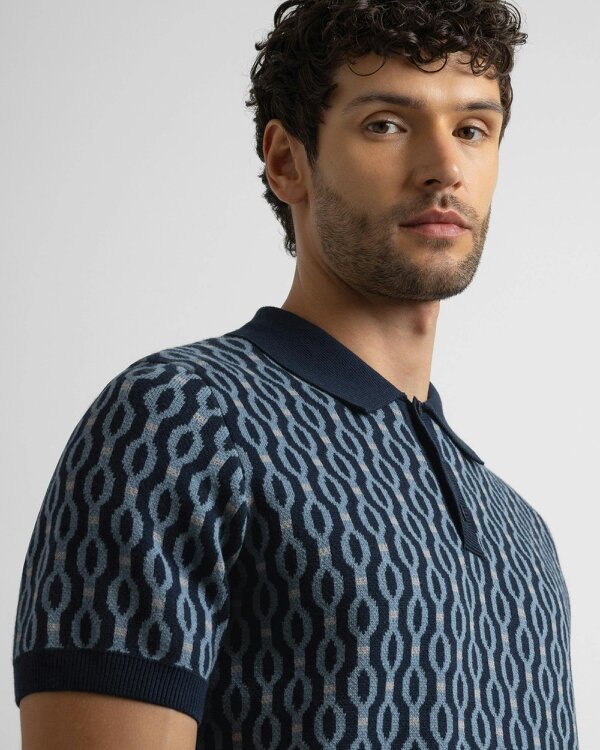Steel & Jelly Kew - Geometric Diamond Jacquard Knitted Polo Shirt