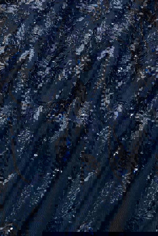 Flared Sleeve Embroidered Maxi Dress - Navy Blue DR3279A